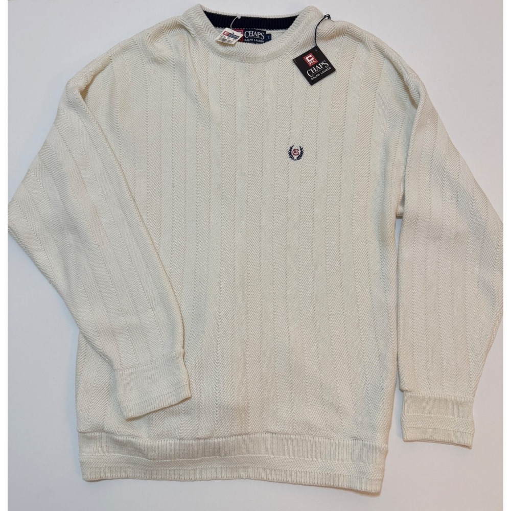 Chaps Ralph Lauren Mens Cream Chevron Knit Cotton Crewneck Sweater Large NWT